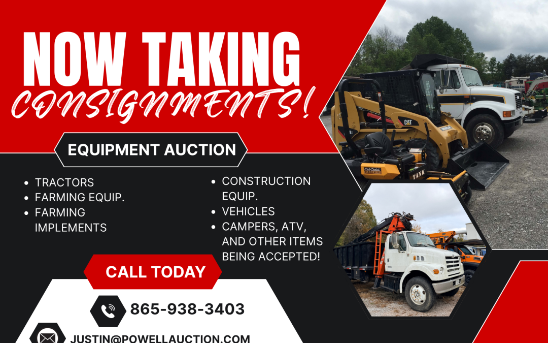 EQUIPMENT AUCTION ** NOW TAKING CONSIGNMENTS FOR- SATURDAY, APRIL 25, 2026**- Online Only Bidding – 7pm ET